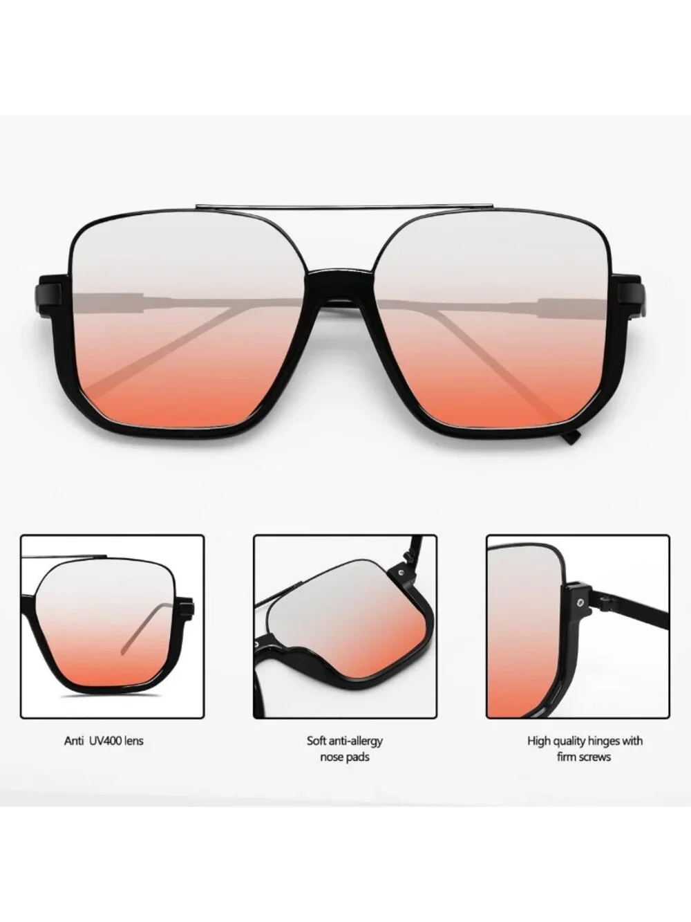 Oversized Square Aviator Sunglasses for Women & Men - Retro 70s Style, UV